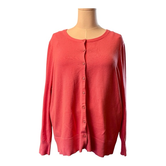 Lands' End 2X Sweater Cardigan Classic Elegant Pink Cotton Blend Button Front - Picture 1 of 8